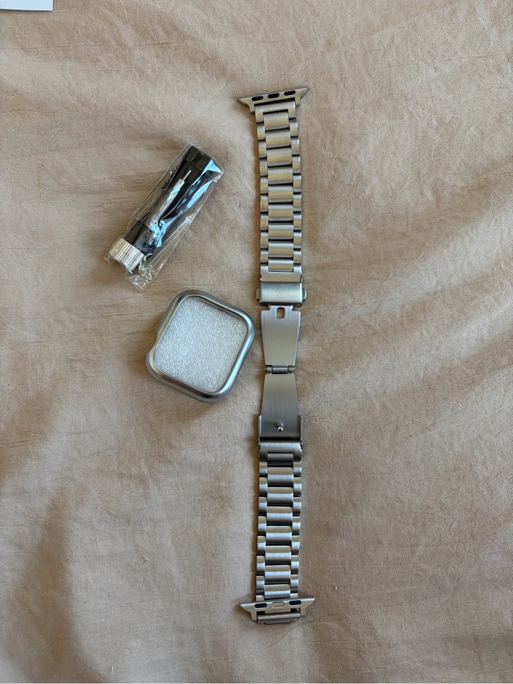 Stainless Steel Link Watch Band with Adapter - Silver